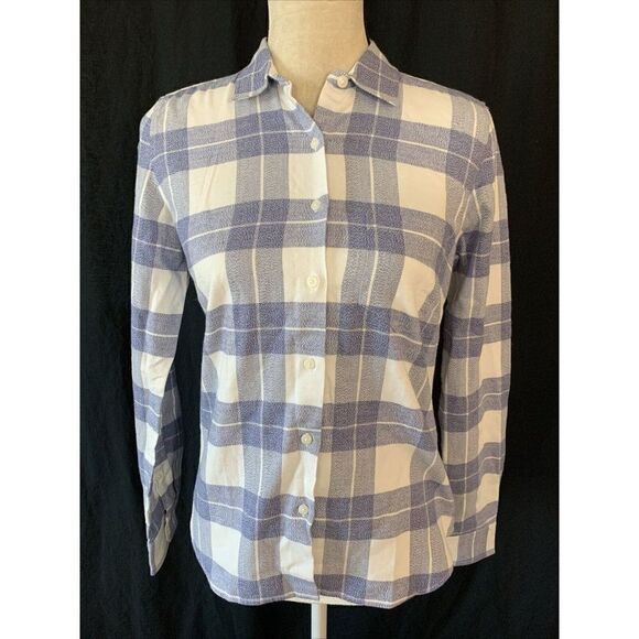 Untuckit Womens Blue White Plaid Long Sleeve Flannel Top Size 2 - Picture 1 of 5